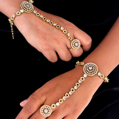 Krissane Premium American Diamond Haathphool - Golden