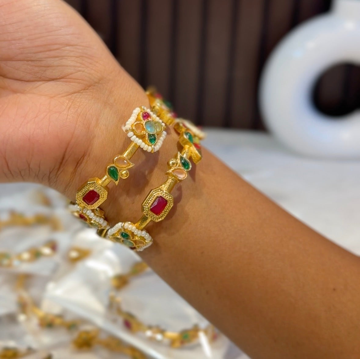 Amberin Jadau Peacock Bracelet/Kada - Multi