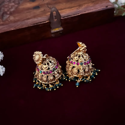 Pink & Green Rishvi Lakshmi Temple Necklace Set