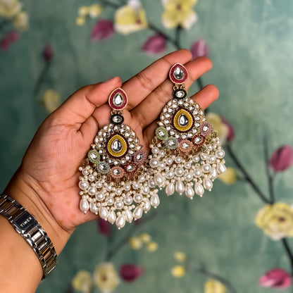 Zahira Jadau Chandbali Earrings- Multi
