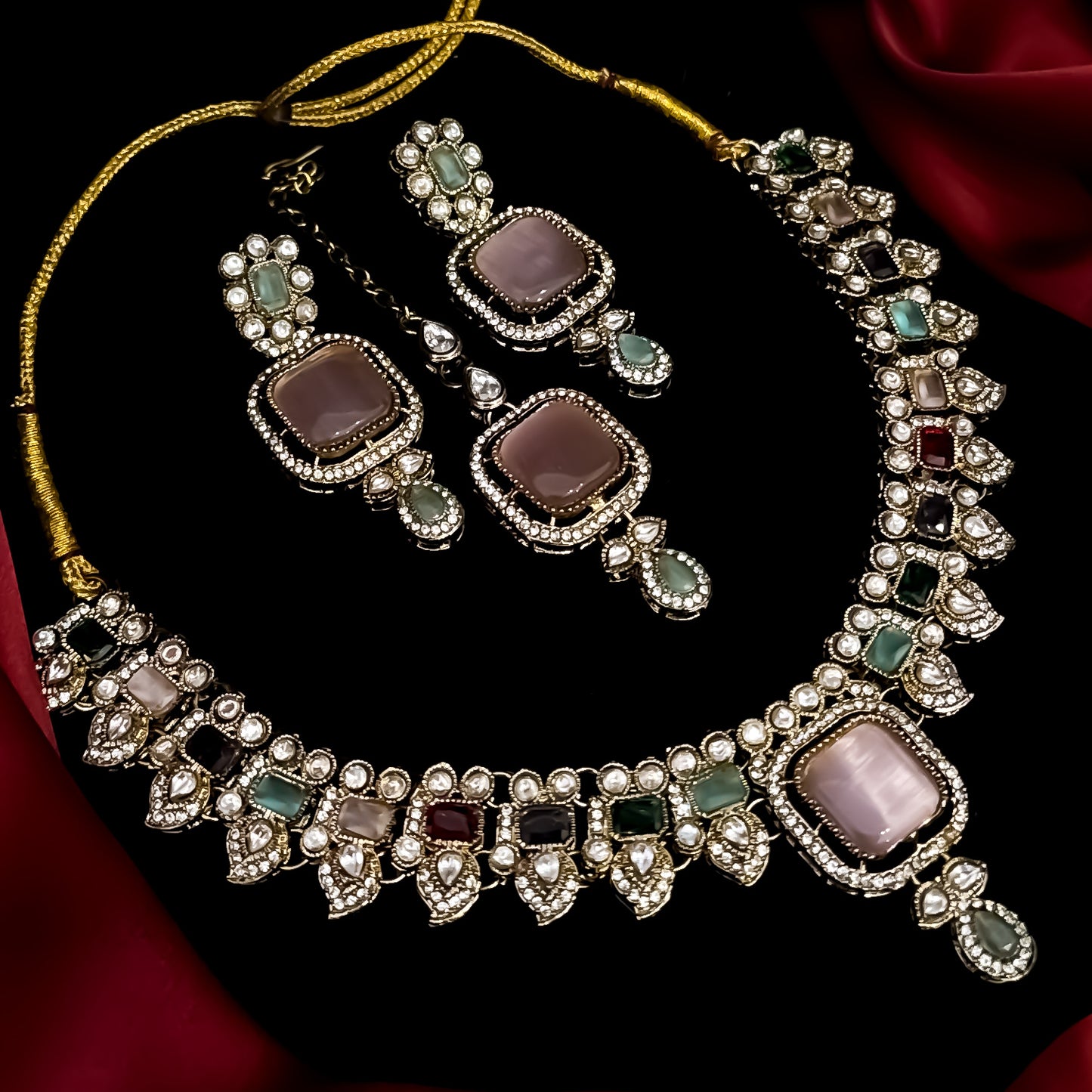 Jheel Statement Navratan Reverse AD Necklace Set