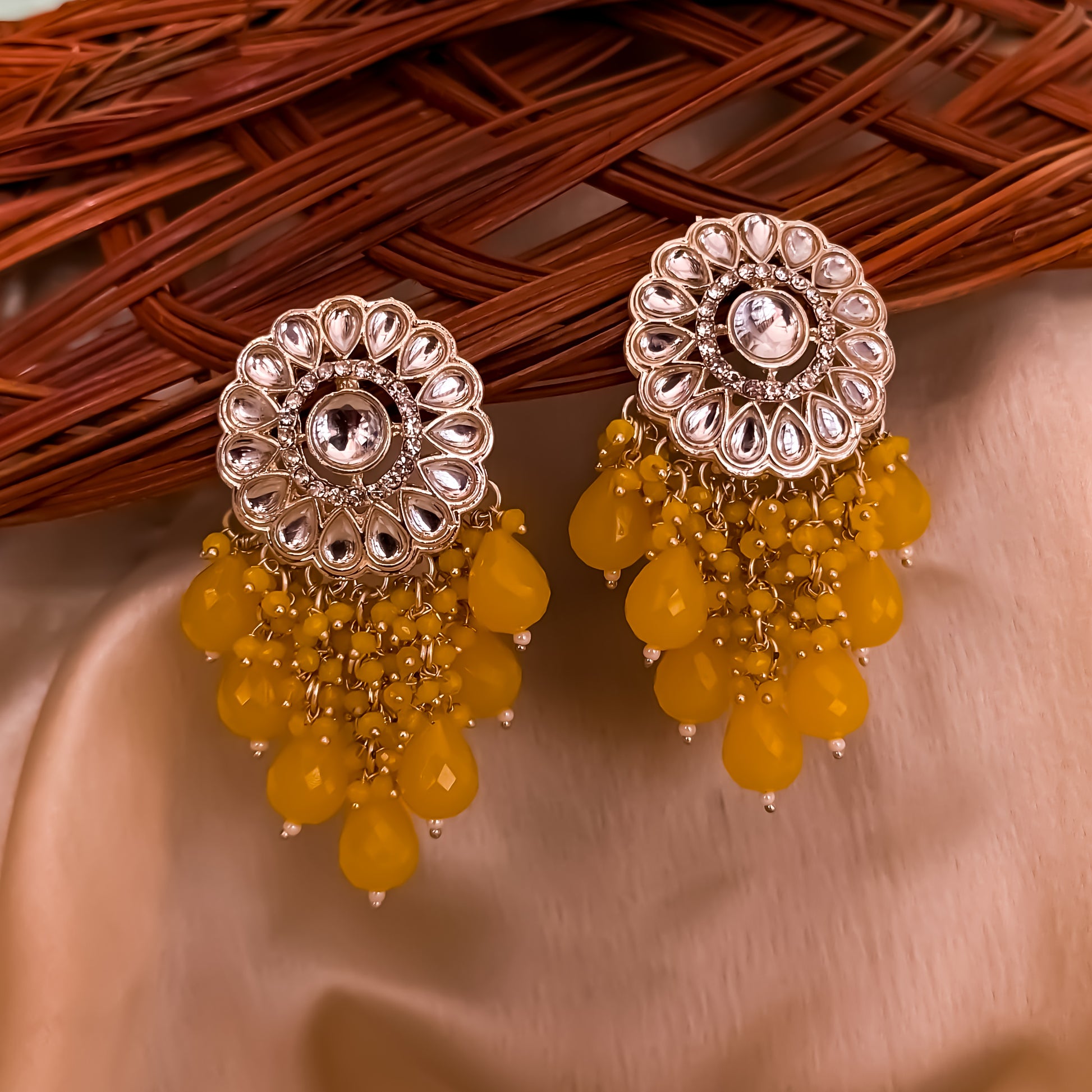 Myra Kundan Chandbali - Yellow