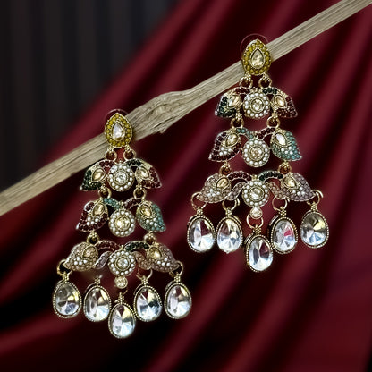 Raiza Jadau Kundan Premium Chandbali Earrings - Multi