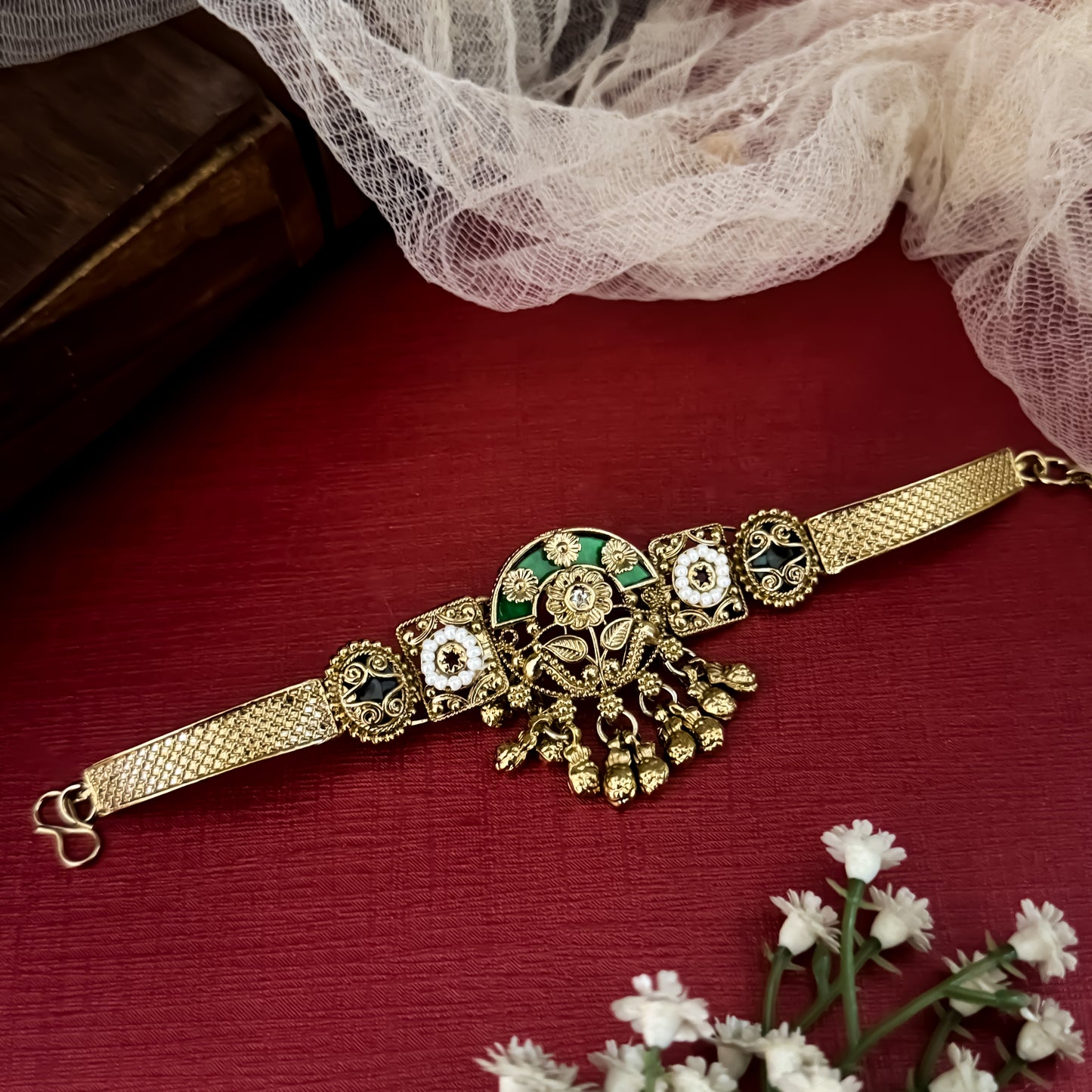 Green Afshan Kashmiri Ghungroo Adjustable Bracelet