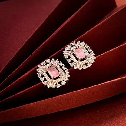 Anastasia American Diamond Silver Stud Earrings - Pastel Pink