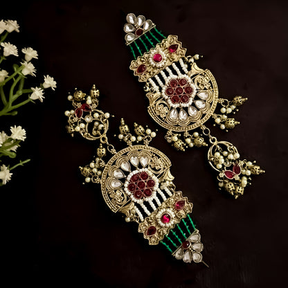 Raaj Rani Fusion Chandbali Green & Pink Earrings