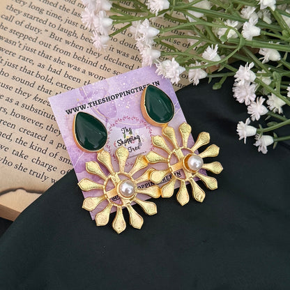 Brazy Brass Earrings - Green