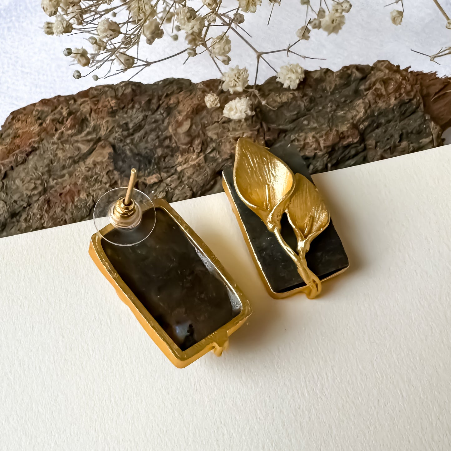 Uncut Natural Druzzy stone Brass Earrings