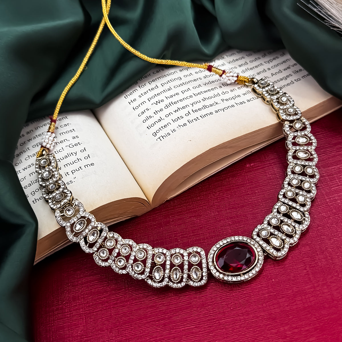 Maroon Angel Wings Designer Zircone Necklace Set