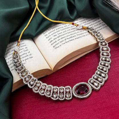 Maroon Angel Wings Designer Zircone Necklace Set