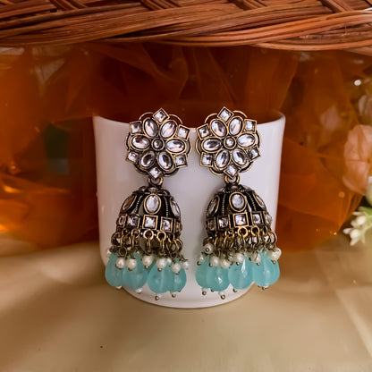 Aashika Pearl Jhumka Earrings- Sky Blue
