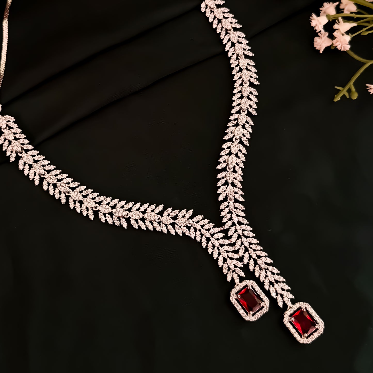 Deborah Designer Diamond Necklace Set - Ruby Red
