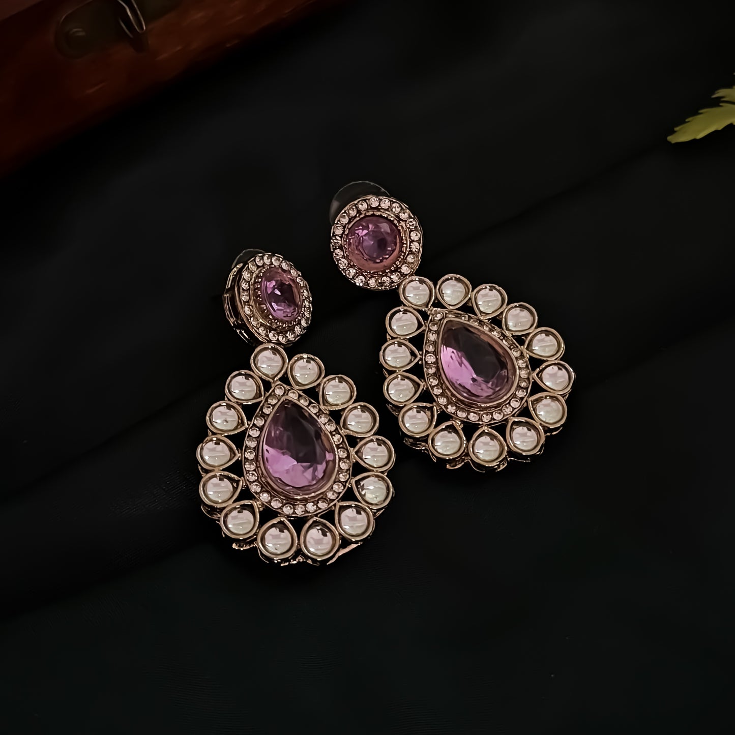 Israt Kundan Necklace Set - Lavender