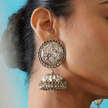 Leena Silver Oxidised Jhumka Earrings