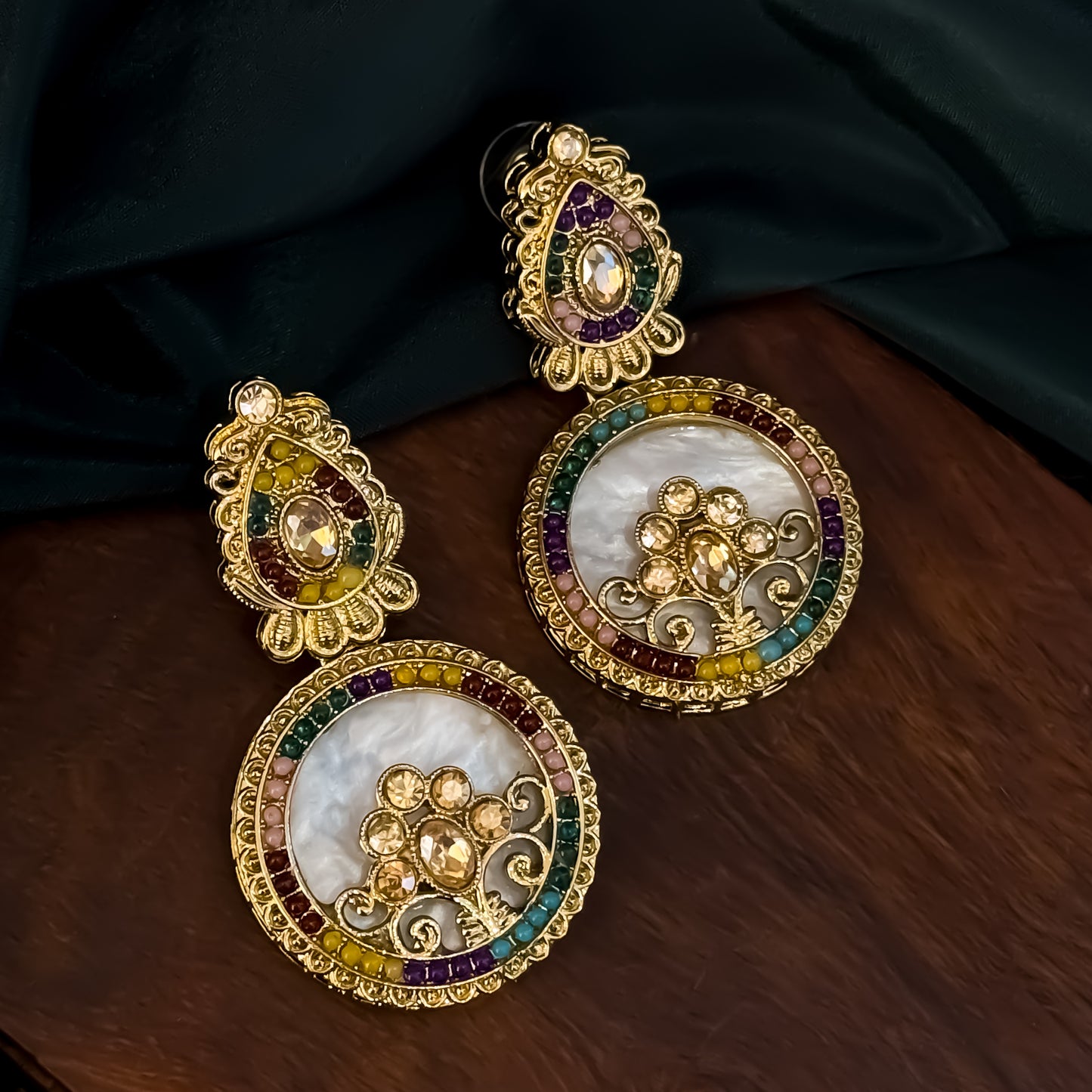 Itika Jadau MOP Chandbali Earrings - Multi
