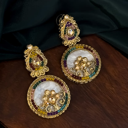 Itika Jadau MOP Chandbali Earrings - Multi