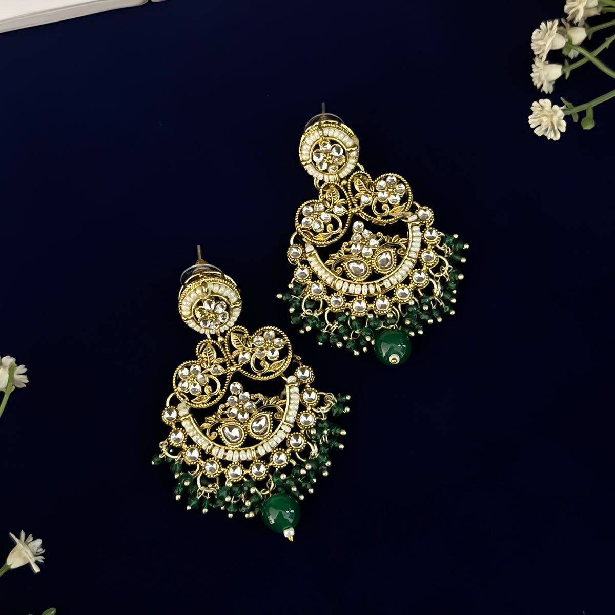 Green Hridya Premium Kundan Necklace Set