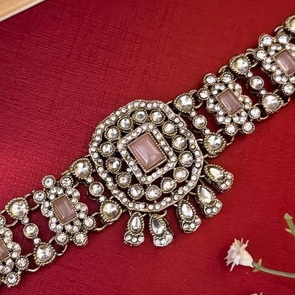 Pastel Pink Ruhanika Kundan Choker Necklace Set