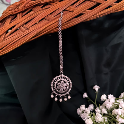 Riyana American Diamond Jhumka & Teeka Set - Black Polish