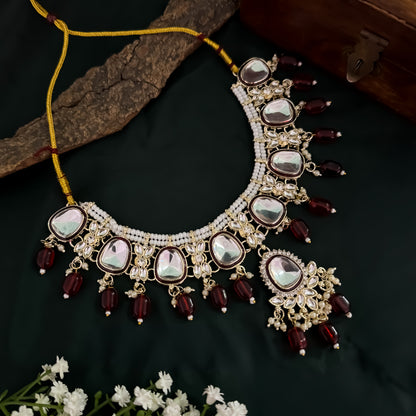 Kasish Kundan Necklace Set - Maroon