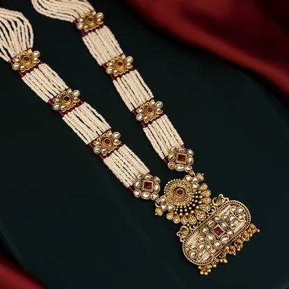 Kinjal Rajwadi Matte Polish Long Necklace Set - Pink