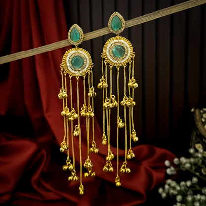 Shrenu Premium Kashmiri Brass Ghungroo Earrings - Pastel Green