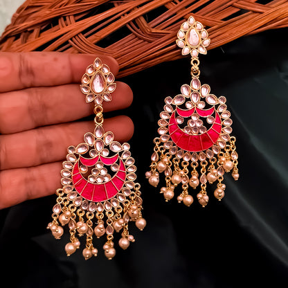 Shinu Kundan Chandbali Earrings - Hot Pink