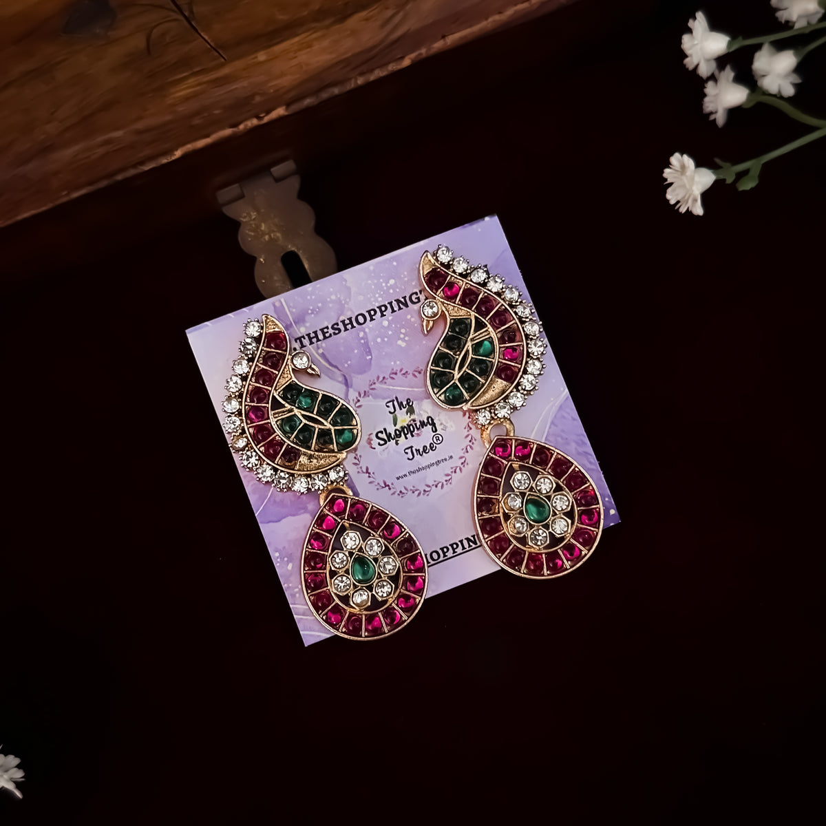 Pink & Green Vriti Temple Necklace Set