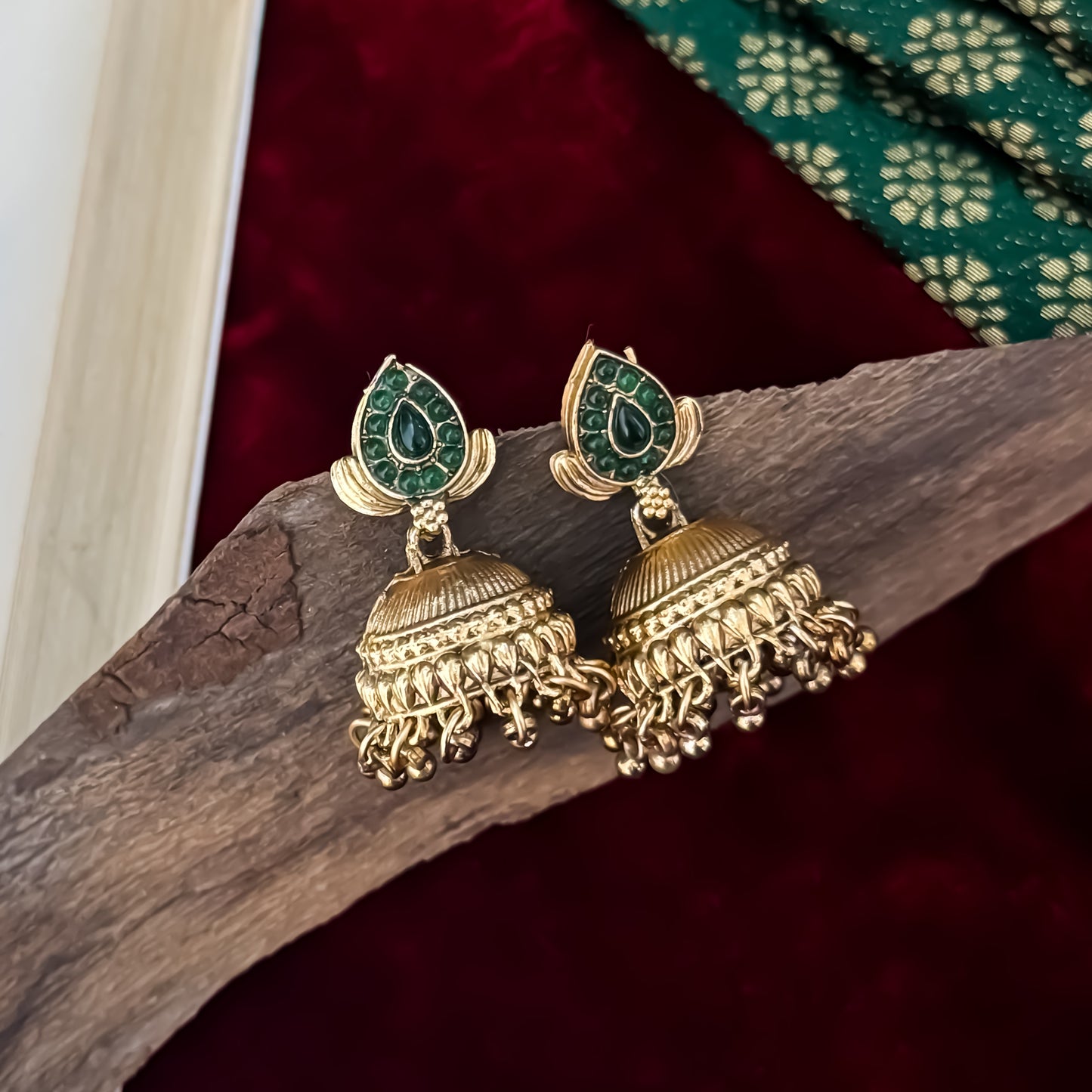 Nyra Peacock Temple Necklace Set - Gold & Green