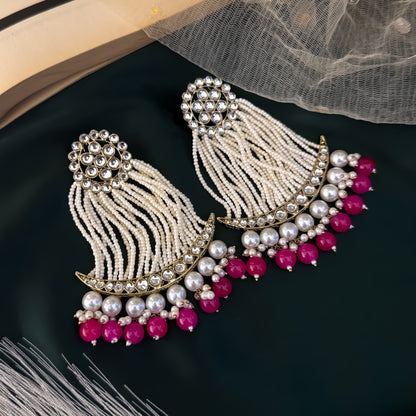 Pink Nikhat Kundan Pearl Chandbali Earrings