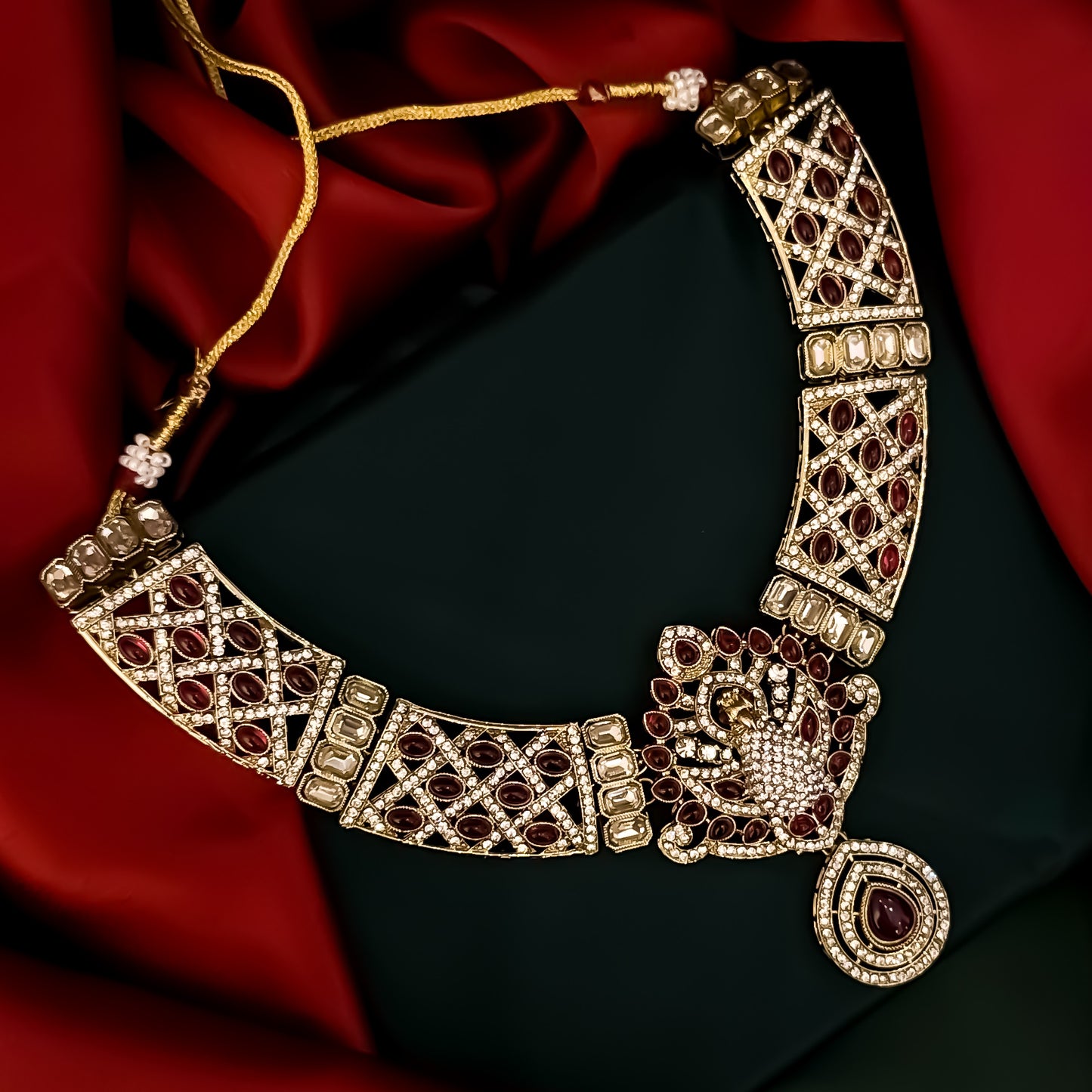 Yasmin Peacock Reverse AD Necklace Set - Pink