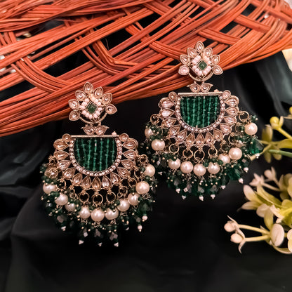 Mansa Kundan Pearl Chandbali - Green