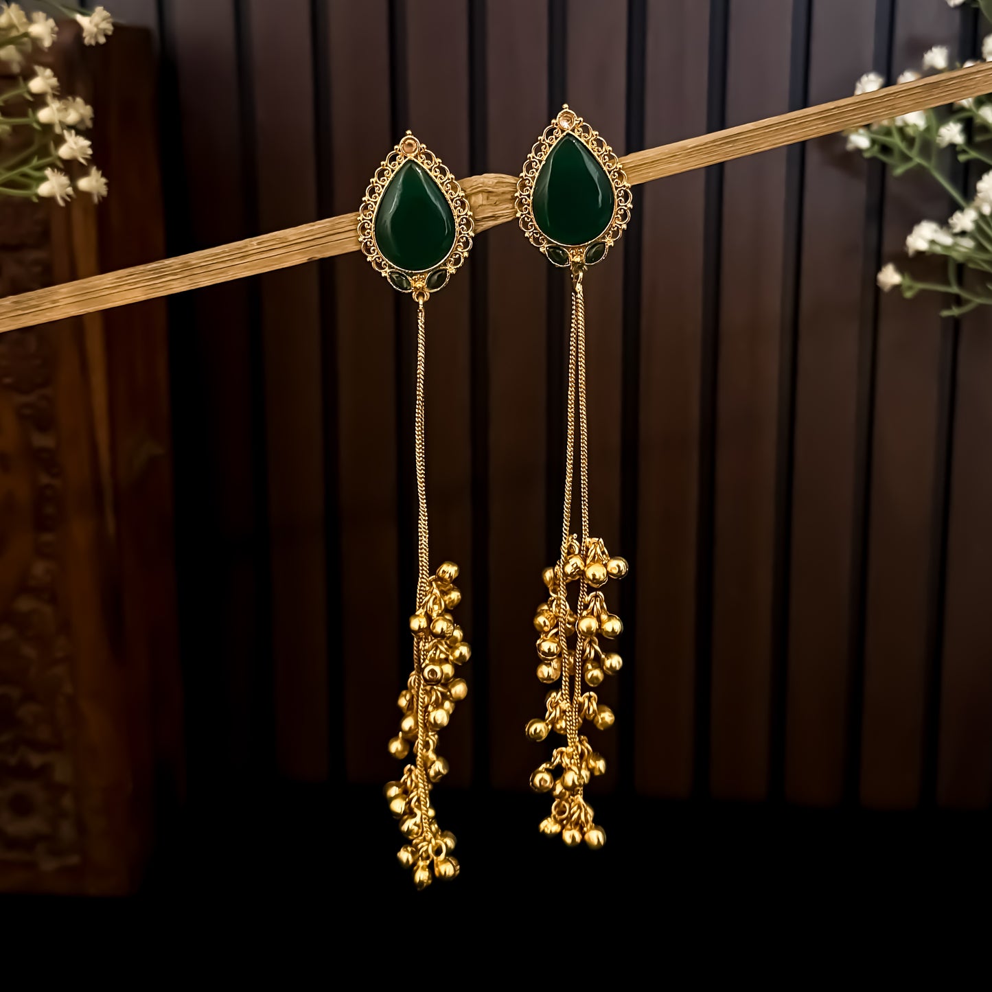 Oshin Kashmiri Dehjoor Ghunghroo Earrings - Green