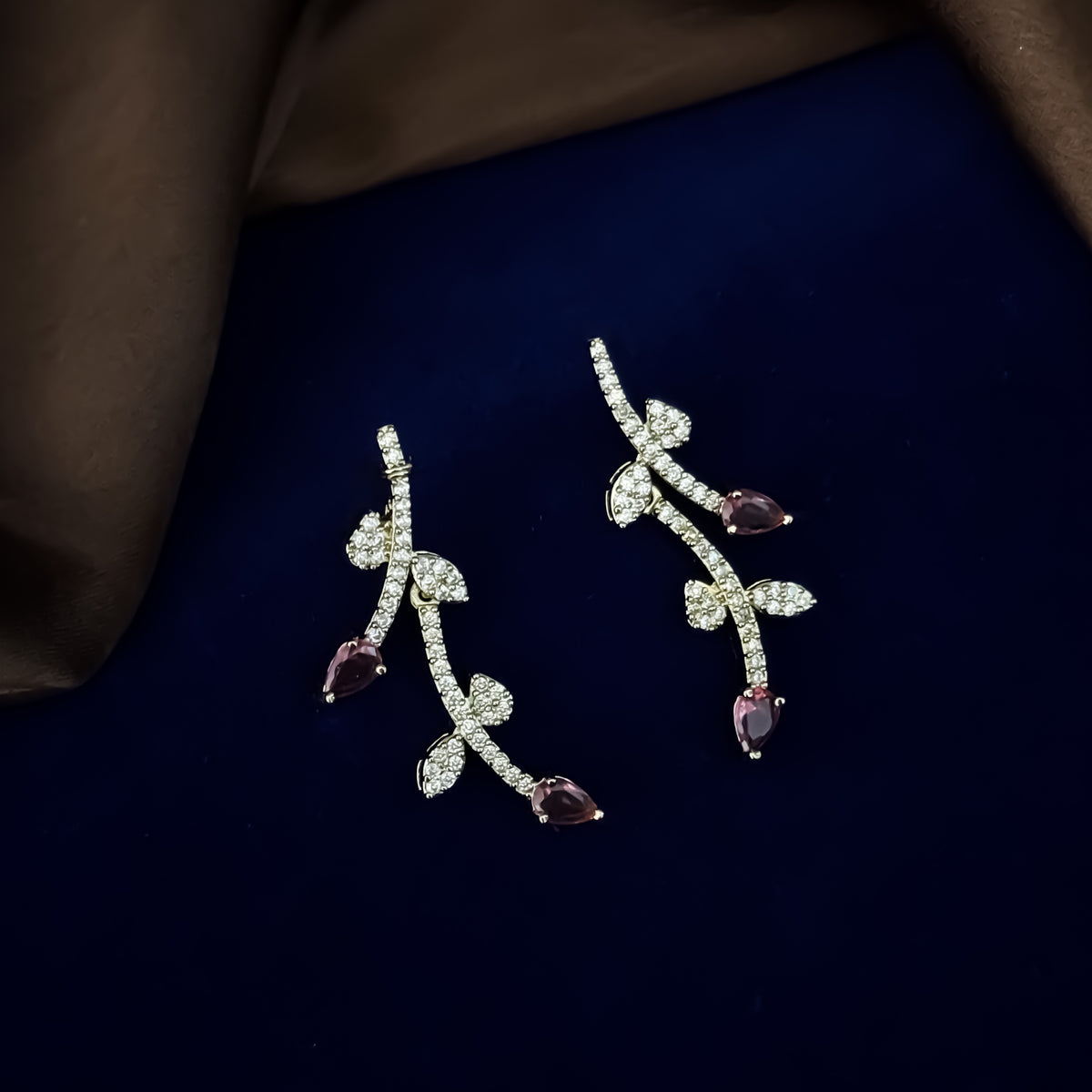 Ruby Red Diana Petals American Diamond Necklace Set