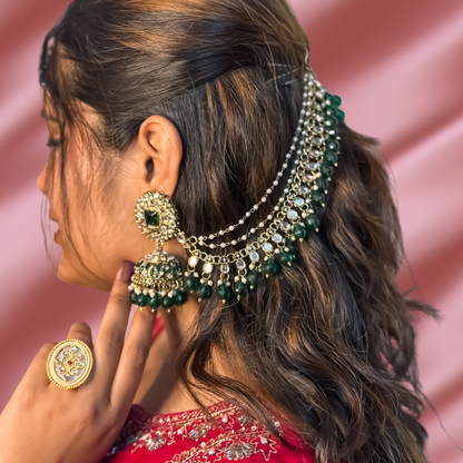 Masaba Mirror Jhumka Earrings with Sahara & Tika Set - Green