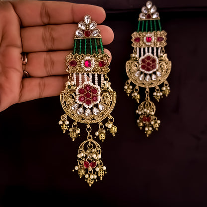 Raaj Rani Fusion Chandbali Green & Pink Earrings