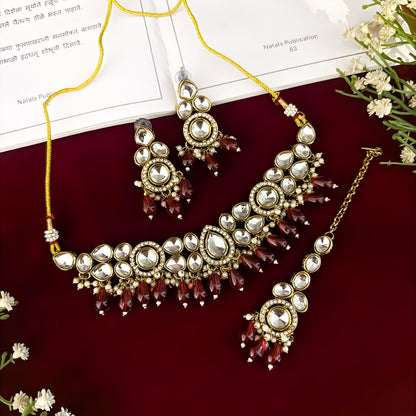 Maroon Sai Premium Kundan Necklace Set