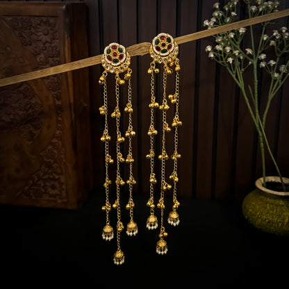 Dalisha Kashmiri Brass Dejhoor Ghungroo Earrings - Pink & Green