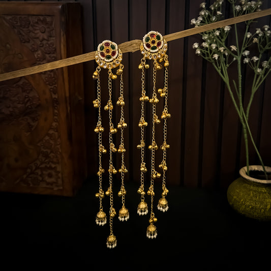 Dalisha Kashmiri Brass Dejhoor Ghungroo Earrings - Pink & Green