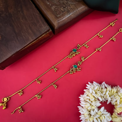 Sagarika Jadau Bird Temple Anklet - Pink & Green