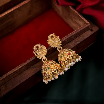 Shreyanshi  Lakshmi Temple Motif Hasli Necklace Set - Golden