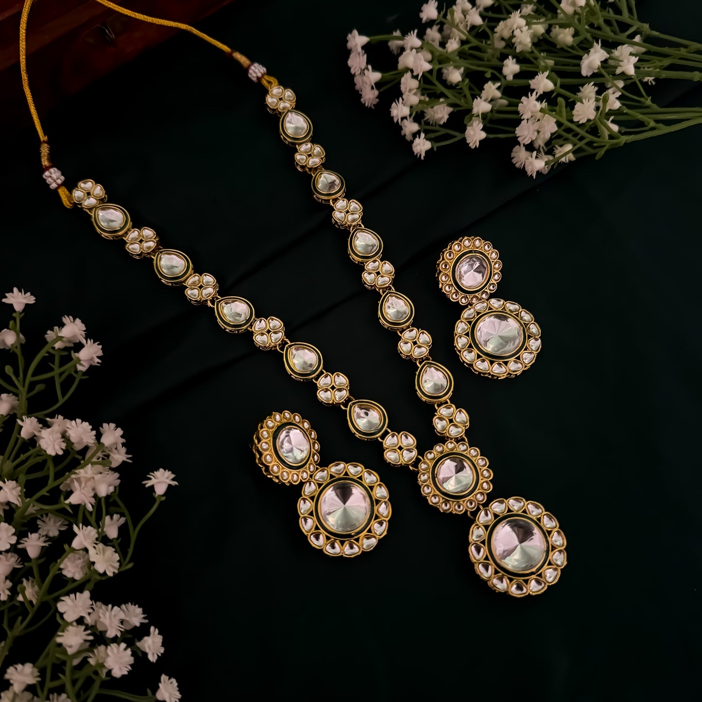 Falguni Kundan Long Necklace Set- Golden