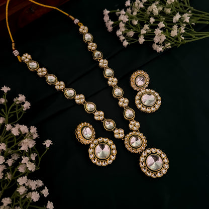 Falguni Kundan Long Necklace Set- Golden