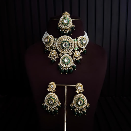 Shireen Premium Meenakari Kundan Choker Necklace Set - Green