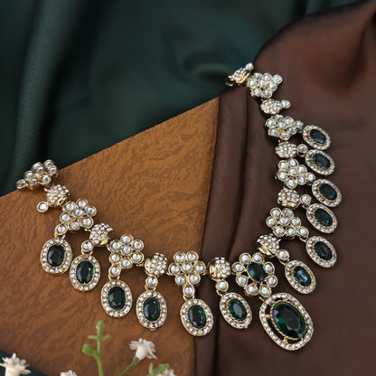 Green Tayani Zircon Kundan Necklace Set with Earrings