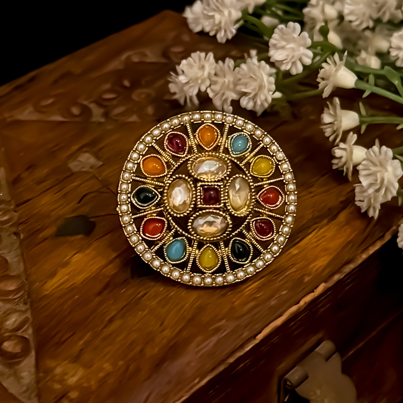 Daniya Jadau Adjustable Ring - Multi