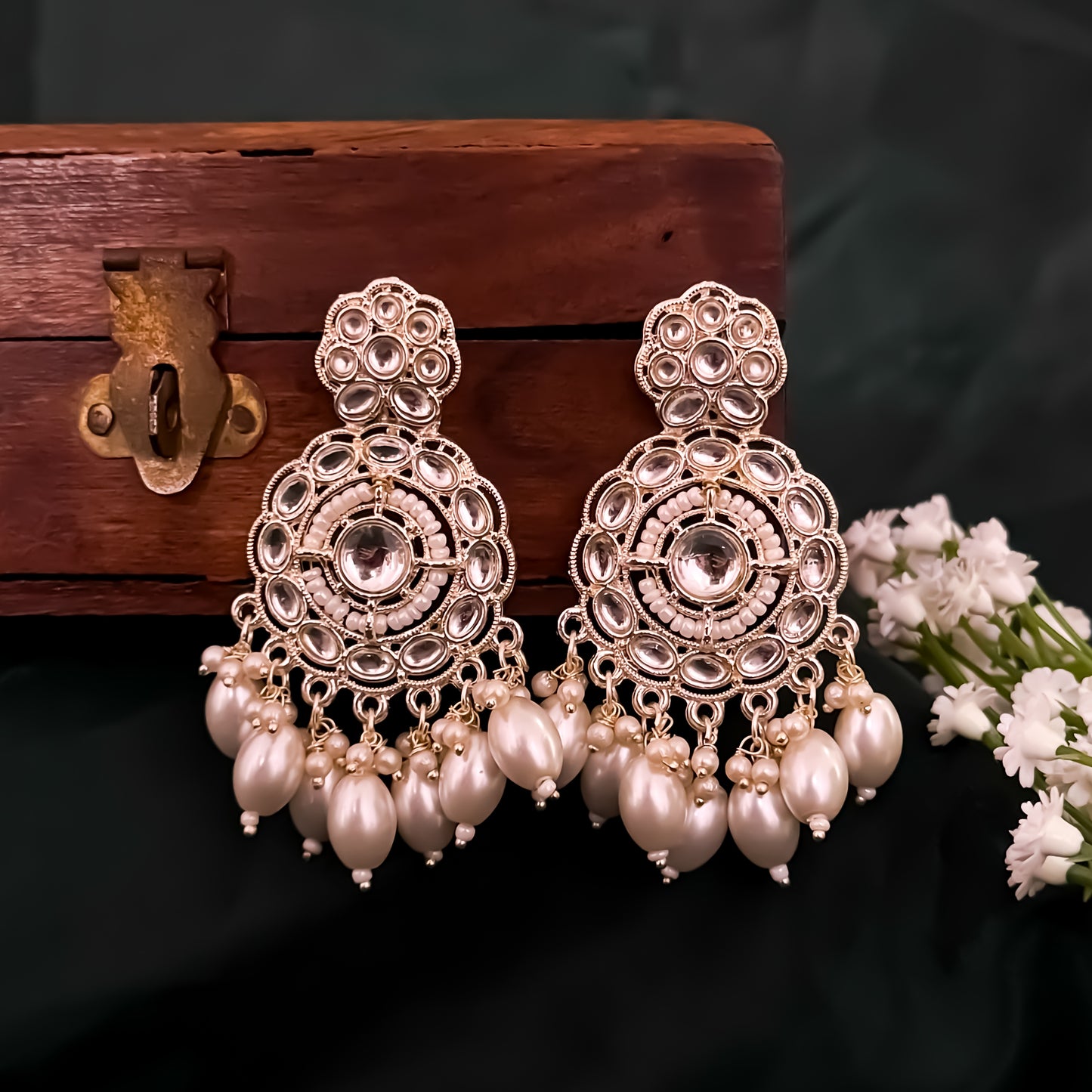Subheksha Pearl Chandbali Earrings - Golden