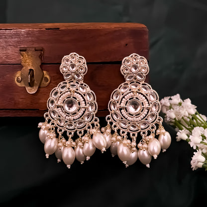 Subheksha Pearl Chandbali Earrings - Golden