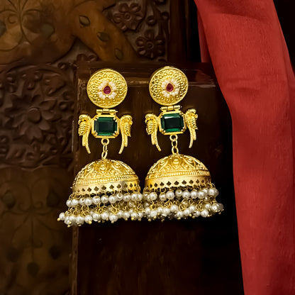 Hansina Kashmiri Brass Jhumka  Earrings - Green