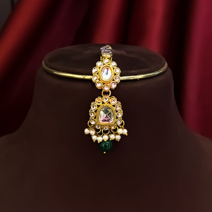 Reeti Kundan Pearl Necklace Set - Green